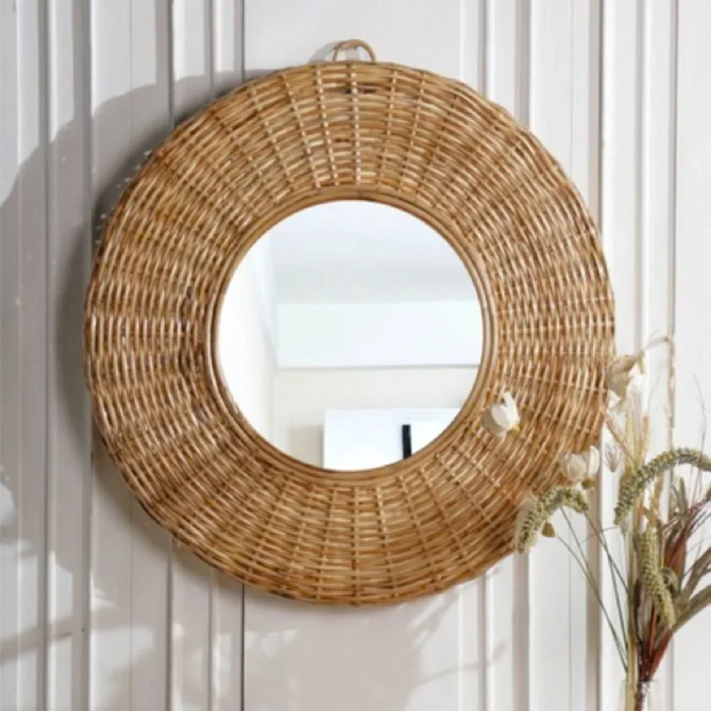 Round Rattan Wall Mirror -